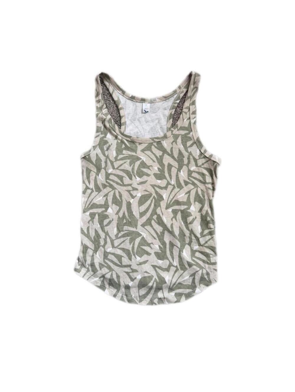 Women’s green leaf print ribbed tank top size medium